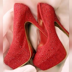 Red Rhinestone 6.5"High Heel 1.5"Hidden Platform Sexy Stile Shoe Women Size 8.